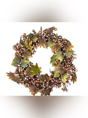Autumn Berry and Maple Leaf Wreath - Brown & Green